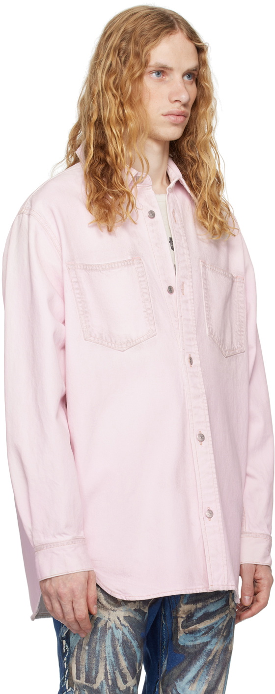 Acne Studios Pink Button-Up Relaxed-Fit Denim Shirt Acne Studios