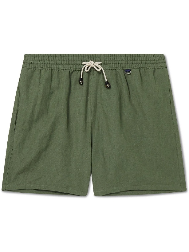 Photo: Rubinacci - Mid-Length Logo-Appliquéd Cotton and Linen-Blend Swim Shorts - Green