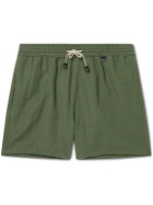 Rubinacci - Mid-Length Logo-Appliquéd Cotton and Linen-Blend Swim Shorts - Green