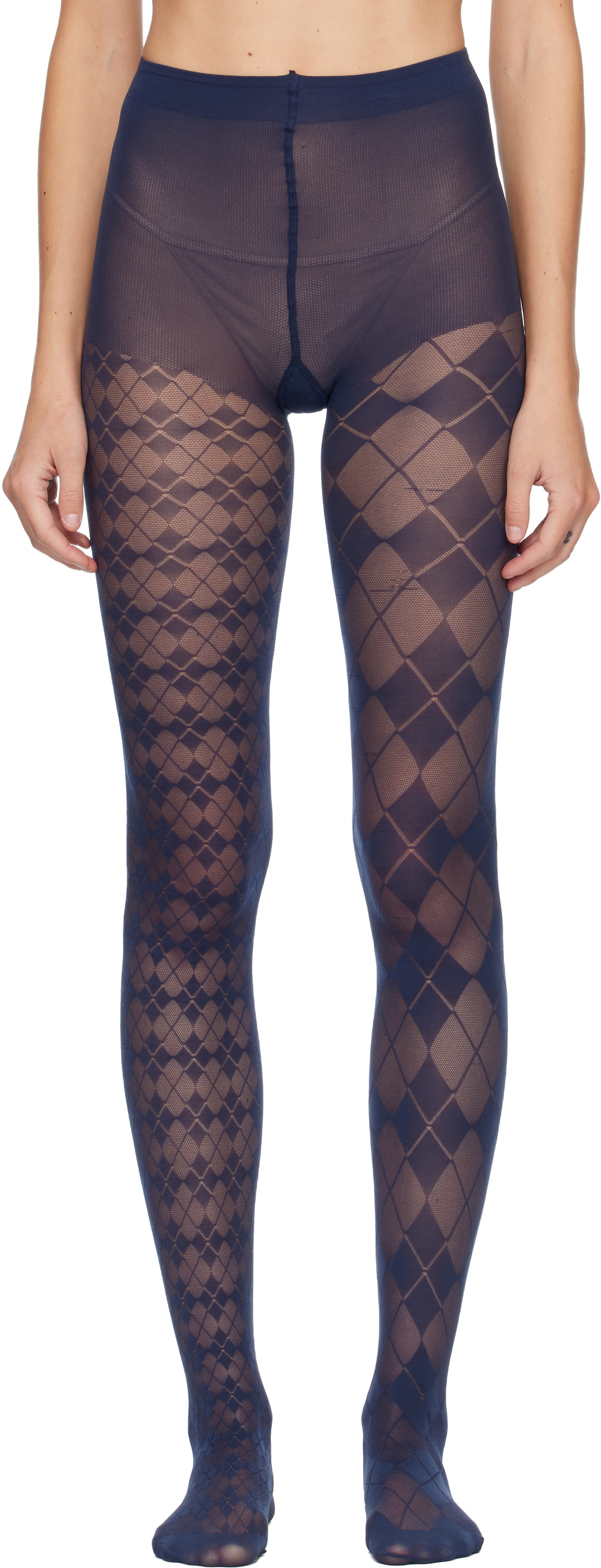 Thom Browne Navy Funmix Argyle Sheer Tights