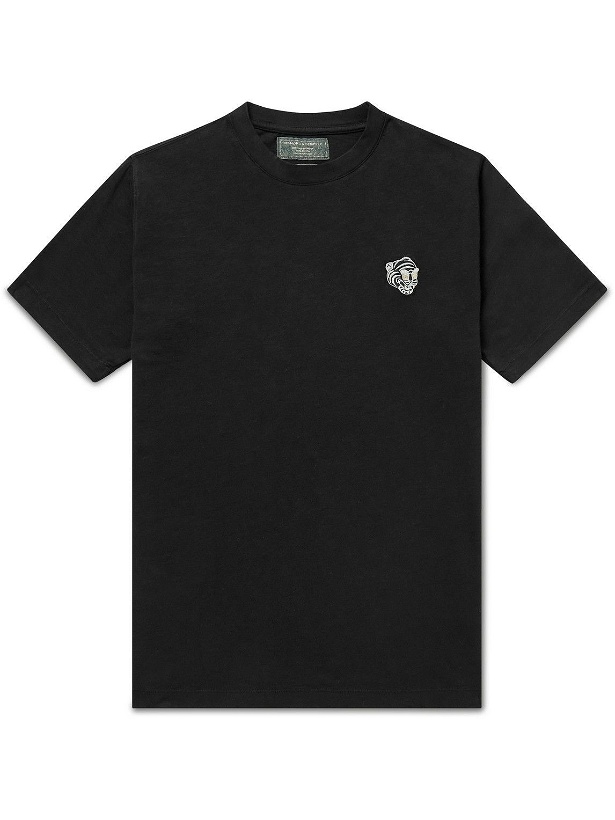 Photo: Desmond & Dempsey - Embroidered Cotton-Jersey T-Shirt - Black