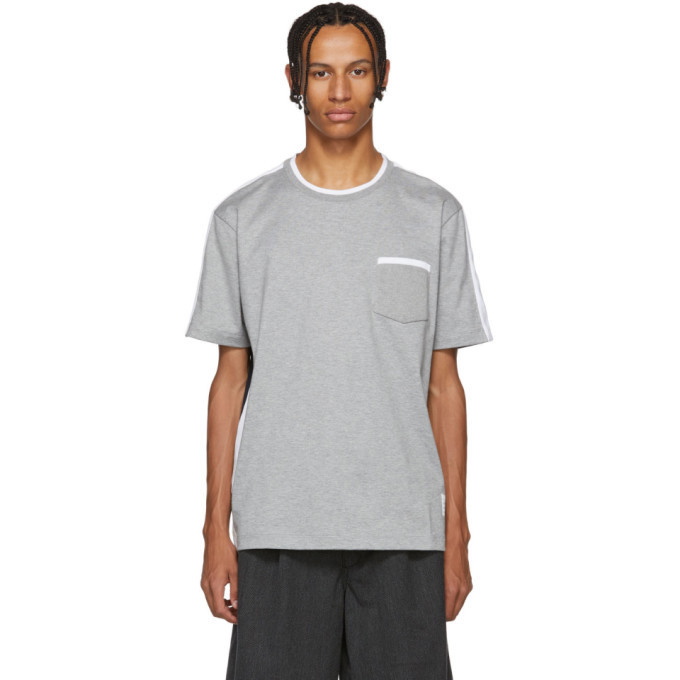 Photo: Thom Browne Grey and Navy Medium Weight T-Shirt