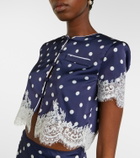Self-Portrait Lace-trimmed polka-dot satin crop top