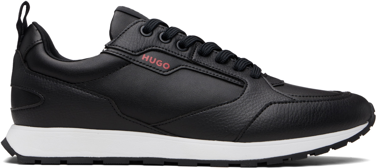 Hugo Black Grained Faux-Leather Sneakers