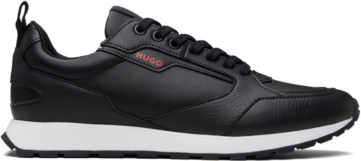 Photo: Hugo Black Grained Faux-Leather Sneakers