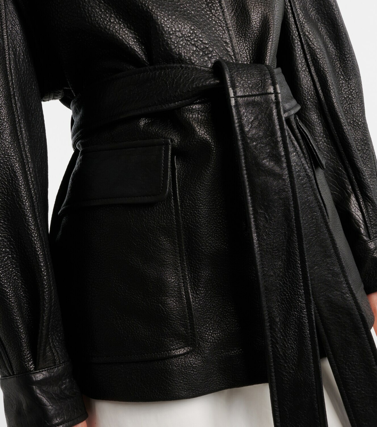 Nour Hammour Perrin belted leather jacket