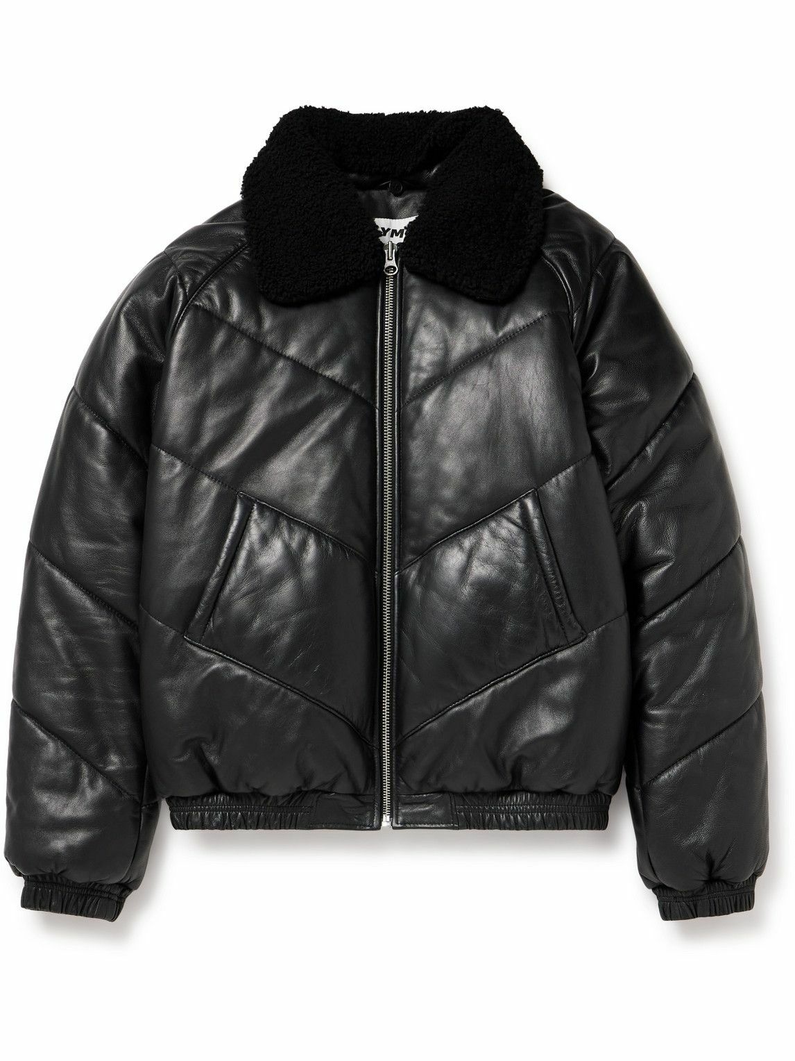 Photo: YMC - Kool Herc Shearling-Trimmed Quilted Padded Leather Jacket - Black