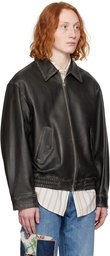 Dunst Black Spread Collar Leather Jacket