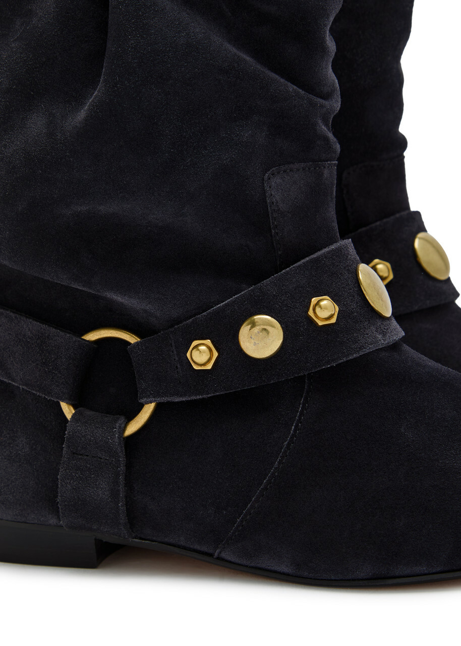 Isabel Marant étoile Stania Embellished Suede Mid-calf Boots Black