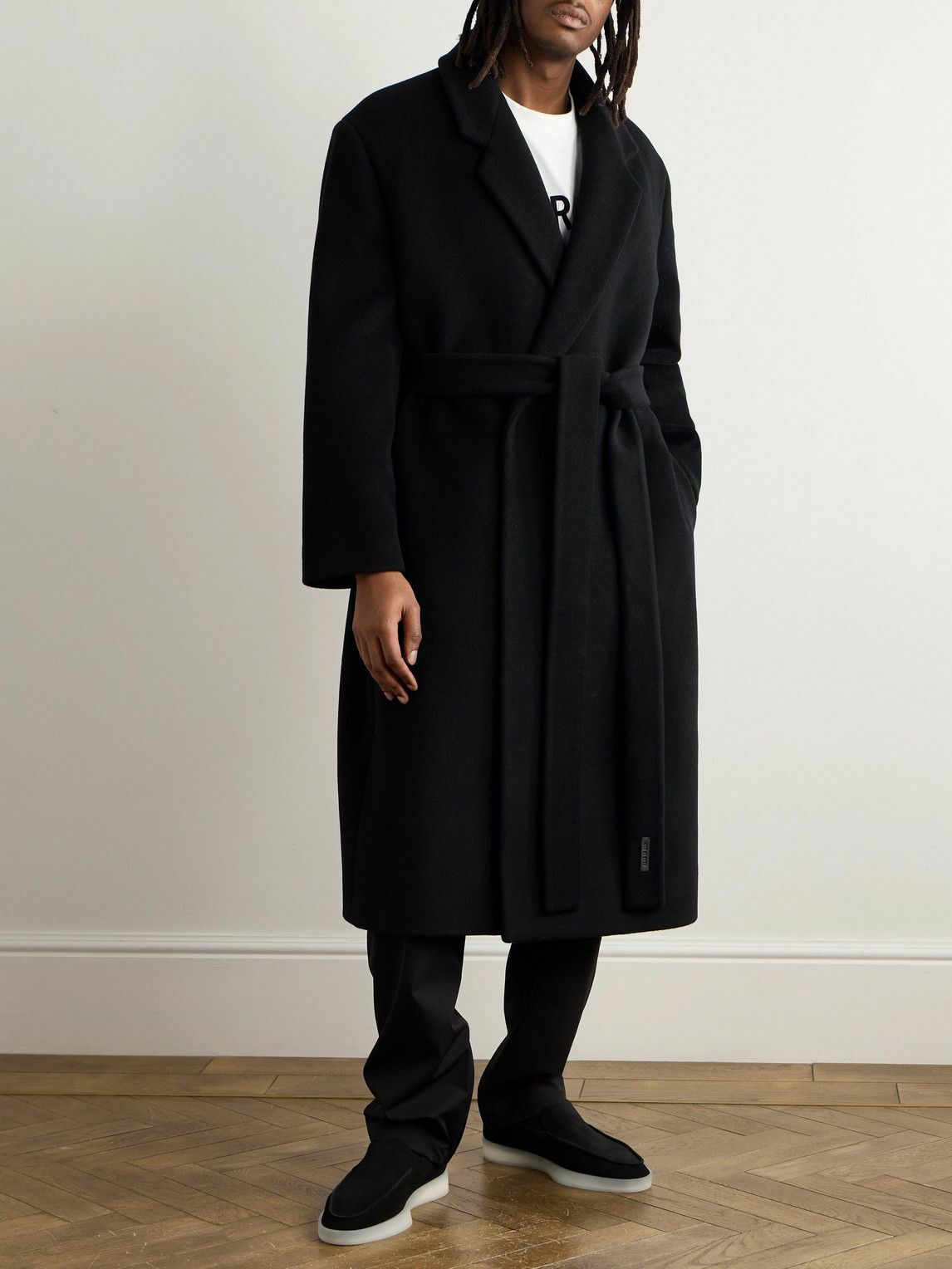 Fear of God - Oversized Double-Breasted Belted Melton Wool Overcoat - Black