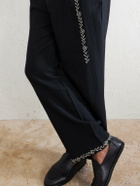 Kartik Research - Straight-Leg Pleated Embroidered Wool Trousers - Black
