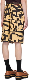 Dries Van Noten Black & Tan Printed Denim Shorts