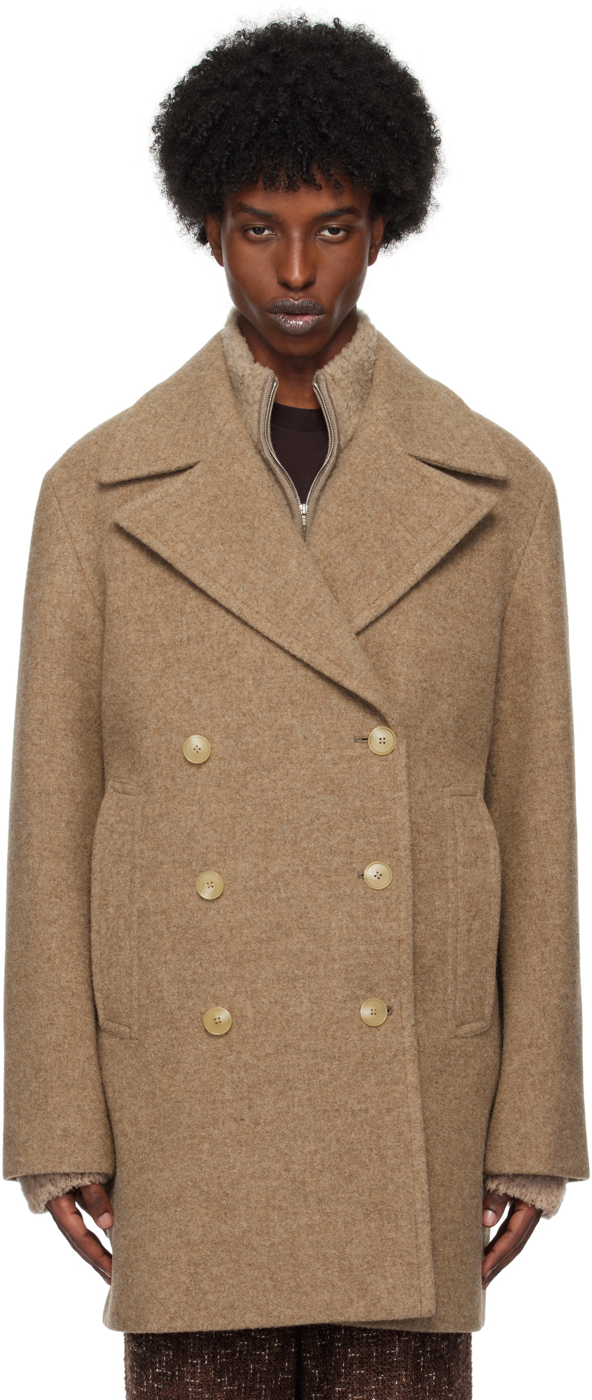ジャケット・アウター 24AW AURALEE SPONGE WOOL MELTON P-COAT AURALEE Brown Sponge Wool Melton Peacoat Auralee