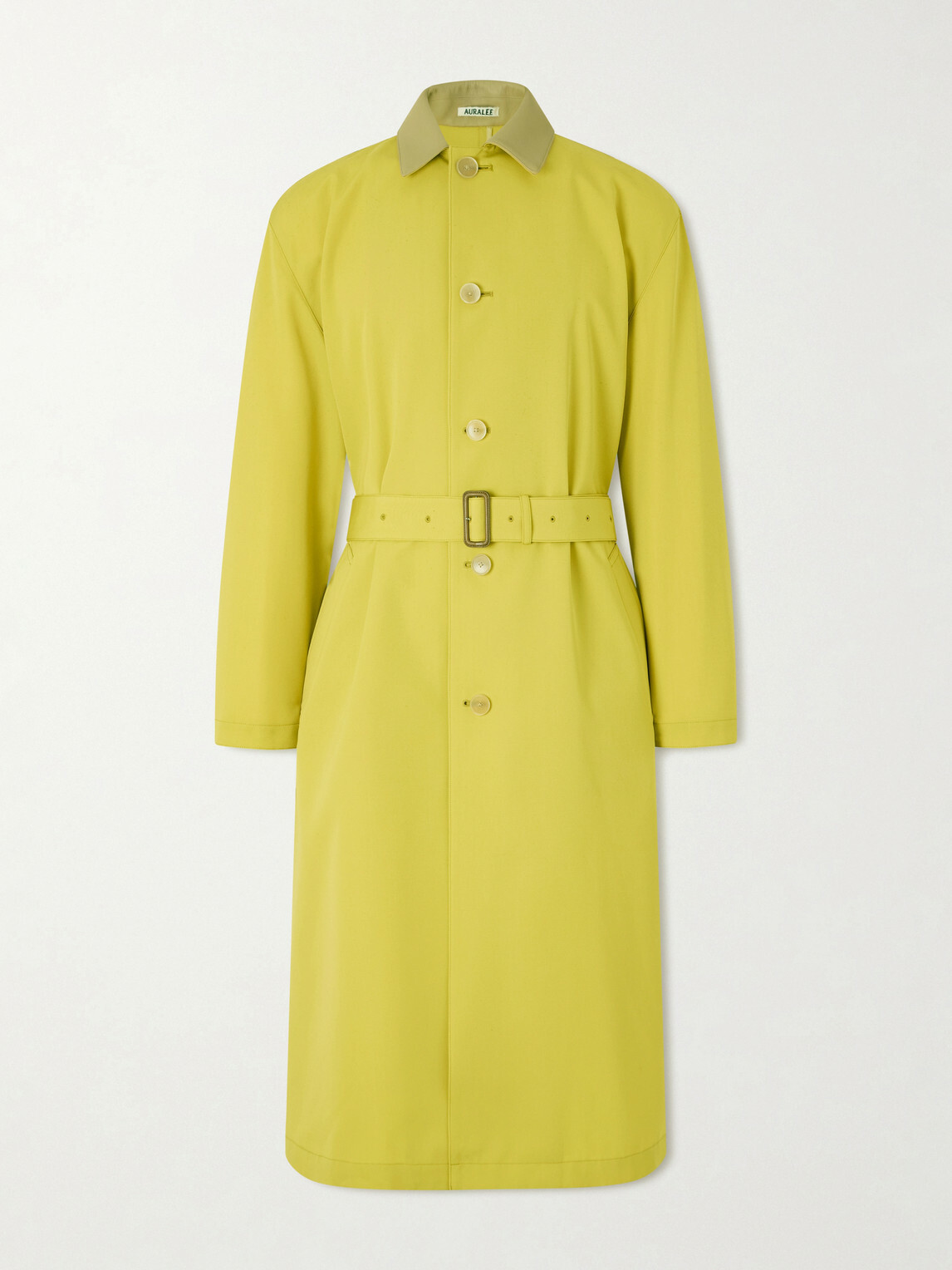 Auralee - Belted Leather-Trimmed Wool-Canvas Trench Coat - Yellow