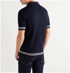 Brunello Cucinelli - Slim-Fit Ribbed Striped Linen and Cotton-Blend Polo Shirt - Blue