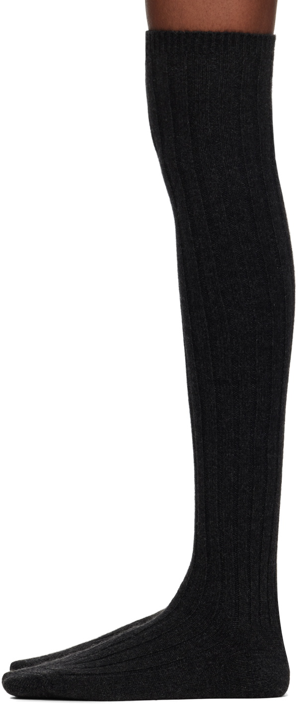 AURALEE Gray Cashmere Low Gauge Knee-High Socks