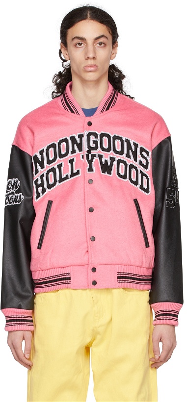 Photo: Noon Goons Pink & Black Varsity Bomber Jacket