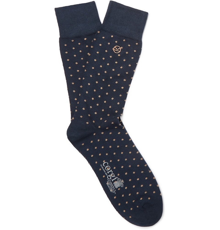 Photo: Kingsman - Corgi Polka-Dot Cotton-Blend Socks - Navy