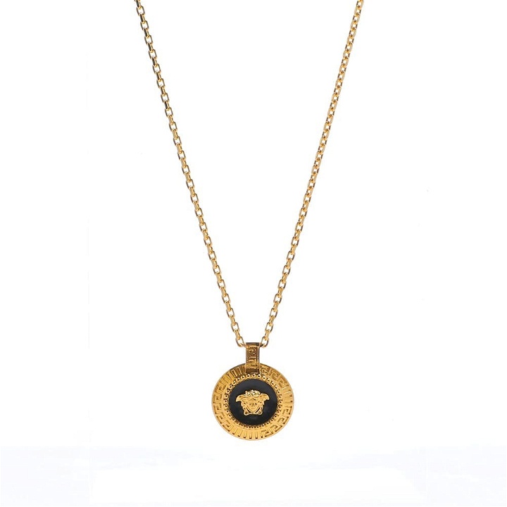 Photo: Versace Men's Small Medusa Medallion Necklace in Black/Gold