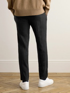 Mr P. - Steve Tapered Pleated Organic Cotton and Linen-Blend Trousers - Black