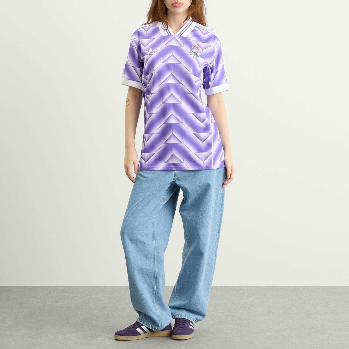 Adidas Real Madrid Lifestyler Jersey Top in Purple Rush/White