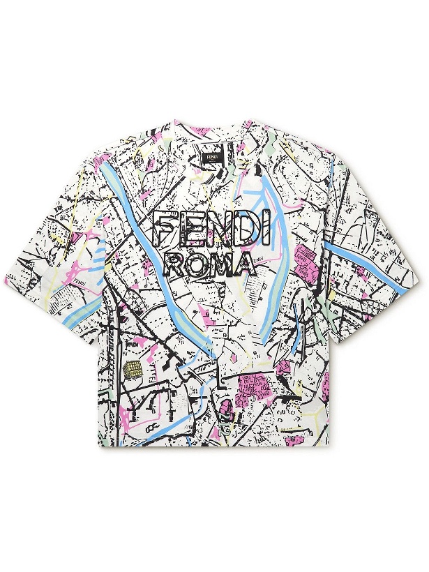 Photo: Fendi - Logo-Embroidered Printed Cotton-Jersey T-Shirt - Multi