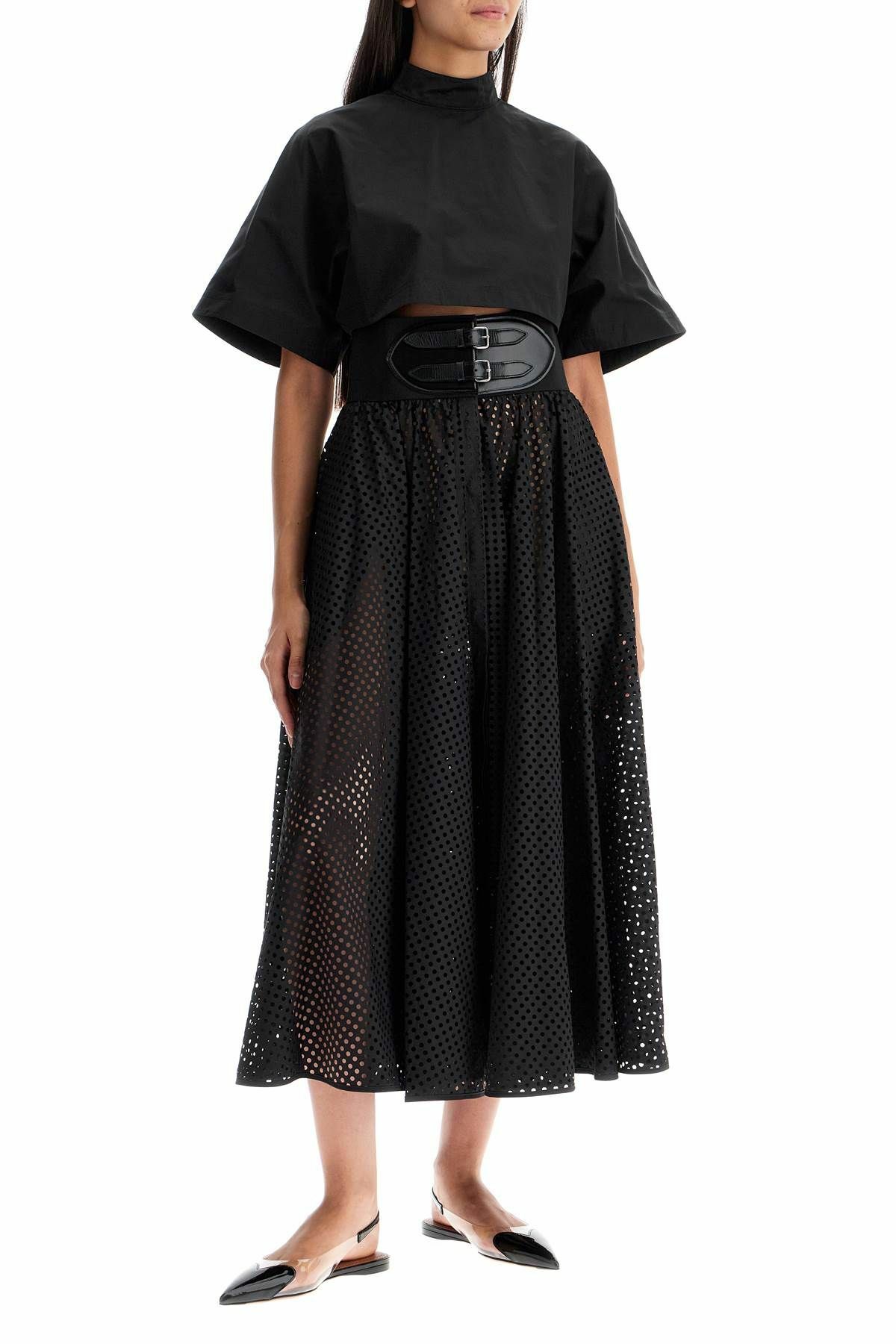 ALAIA high-neck poplin top with long sleeves Black ALAÏA