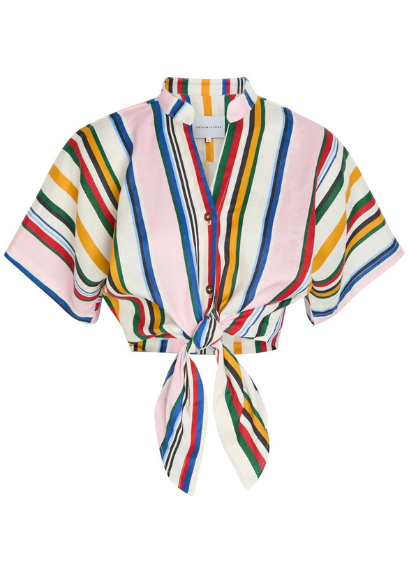 Photo: Cala DE LA Cruz Leroy Striped Cropped Linen top Stripe