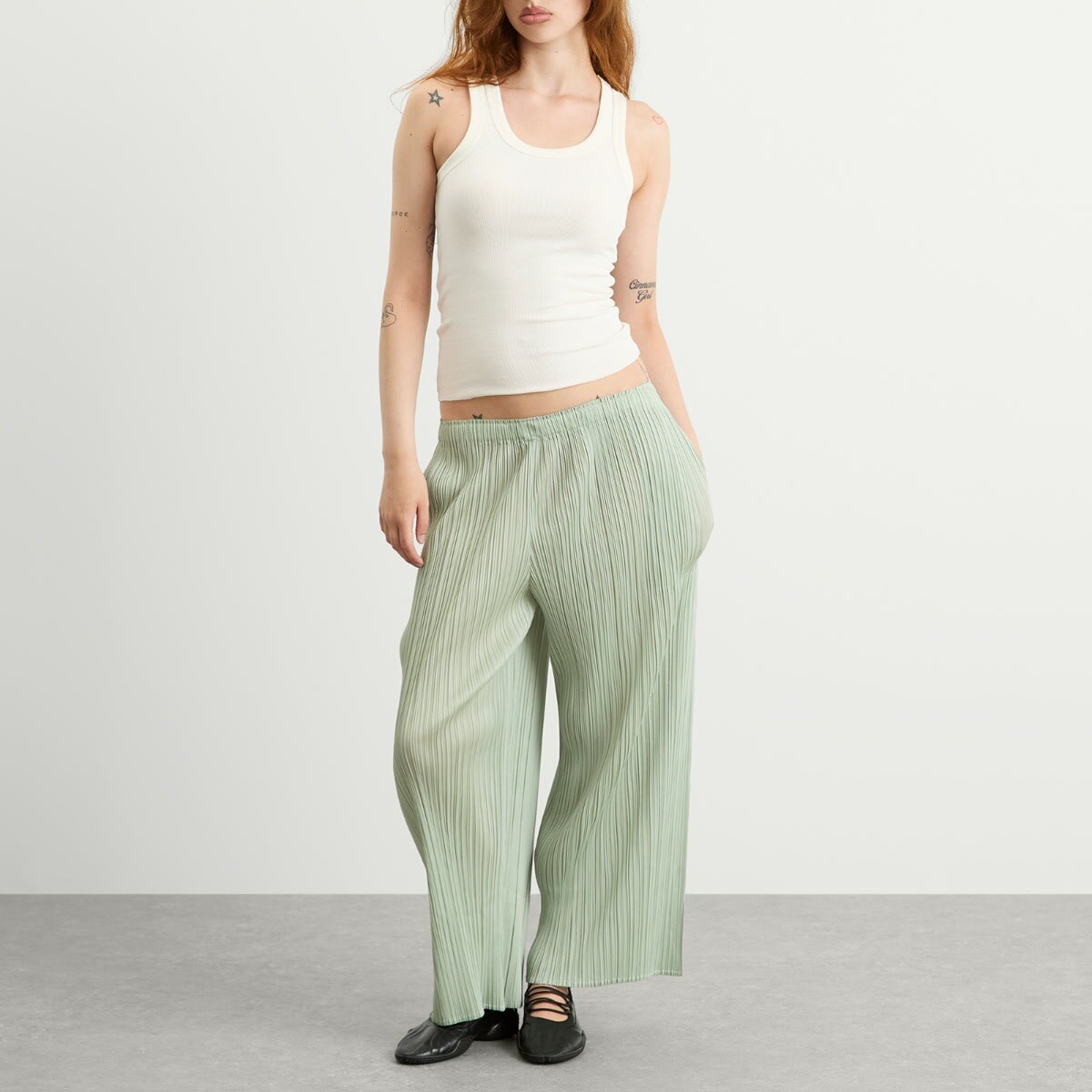Pleats Please Issey Miyake Women's Pleated Trousers in Pastel Green