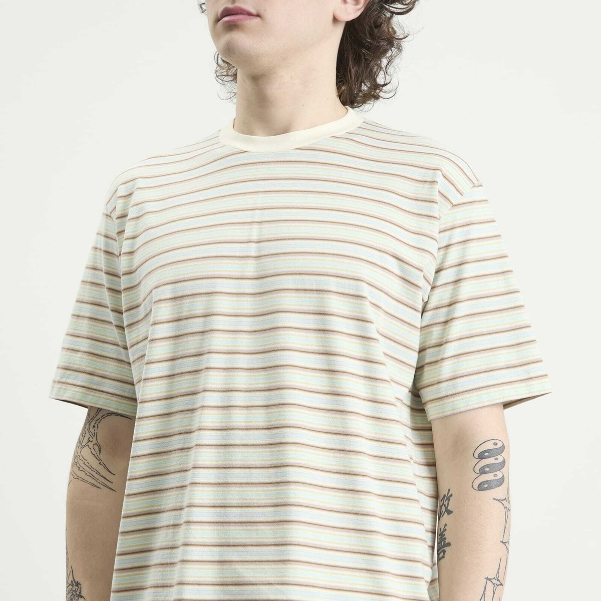 Auralee Men's Gradient Stripe Jersey T-Shirt in Fade Mint Stripe