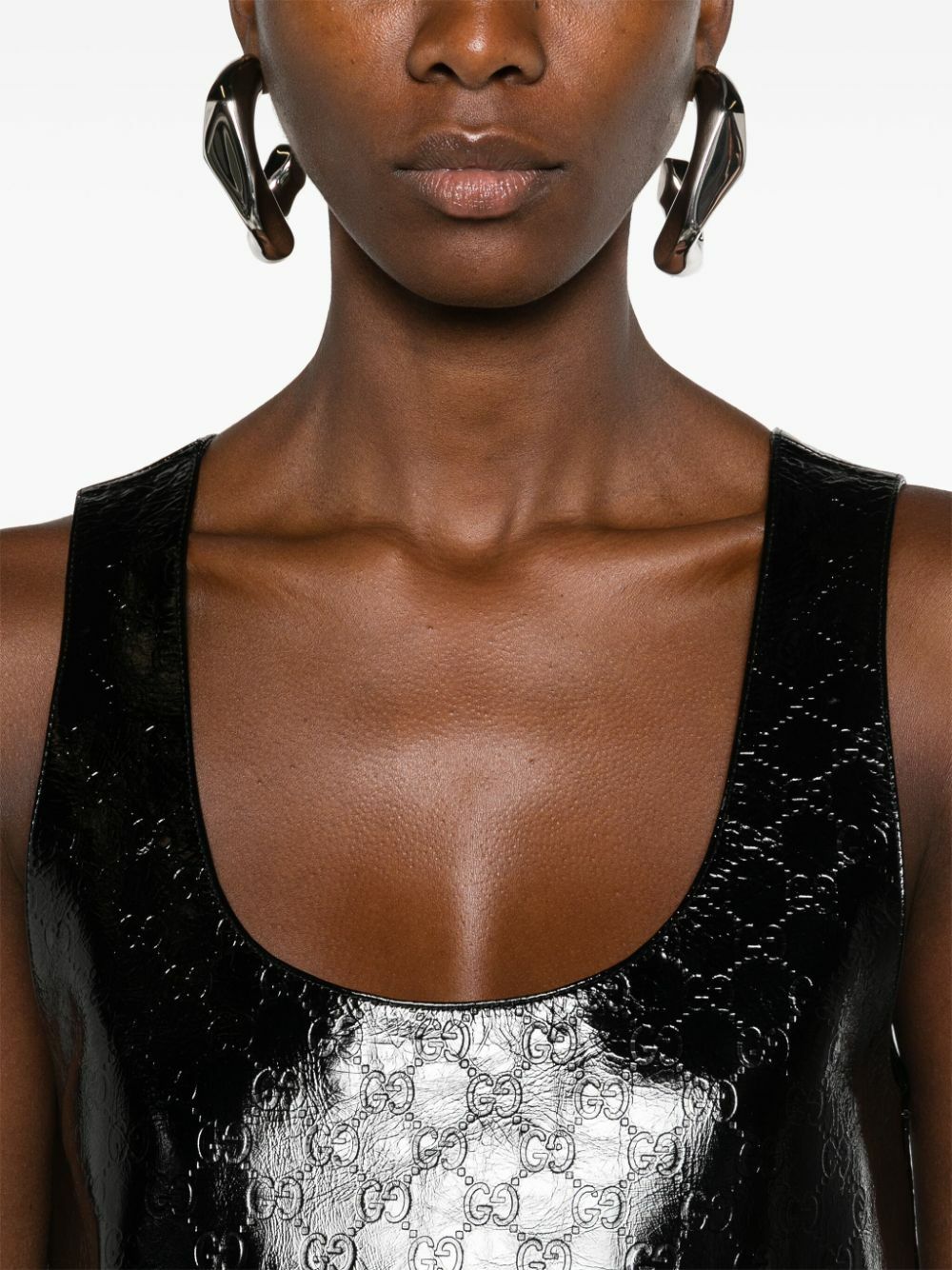 Gucci Black GG-Debossed Leather Mini Dress Gucci Gucci Black GG-Debossed Leather Mini Dress Gucci