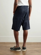 Monitaly - Straight-Leg Pleated Cotton Shorts - Blue