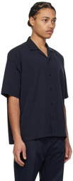 BOSS Navy Open Spread Collar Shirt