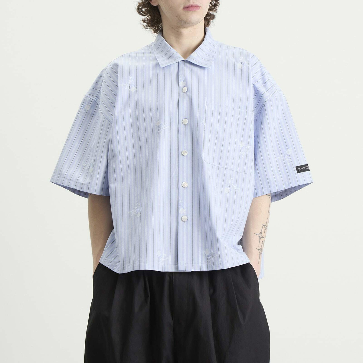 MASTERMIND WORLD Men's Loose Fit Multi Stripe Shirt in Light Blue