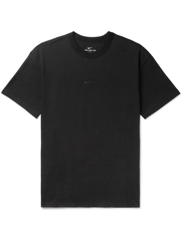 Photo: NIKE - Logo-Embroidered Cotton-Jersey T-Shirt - Black