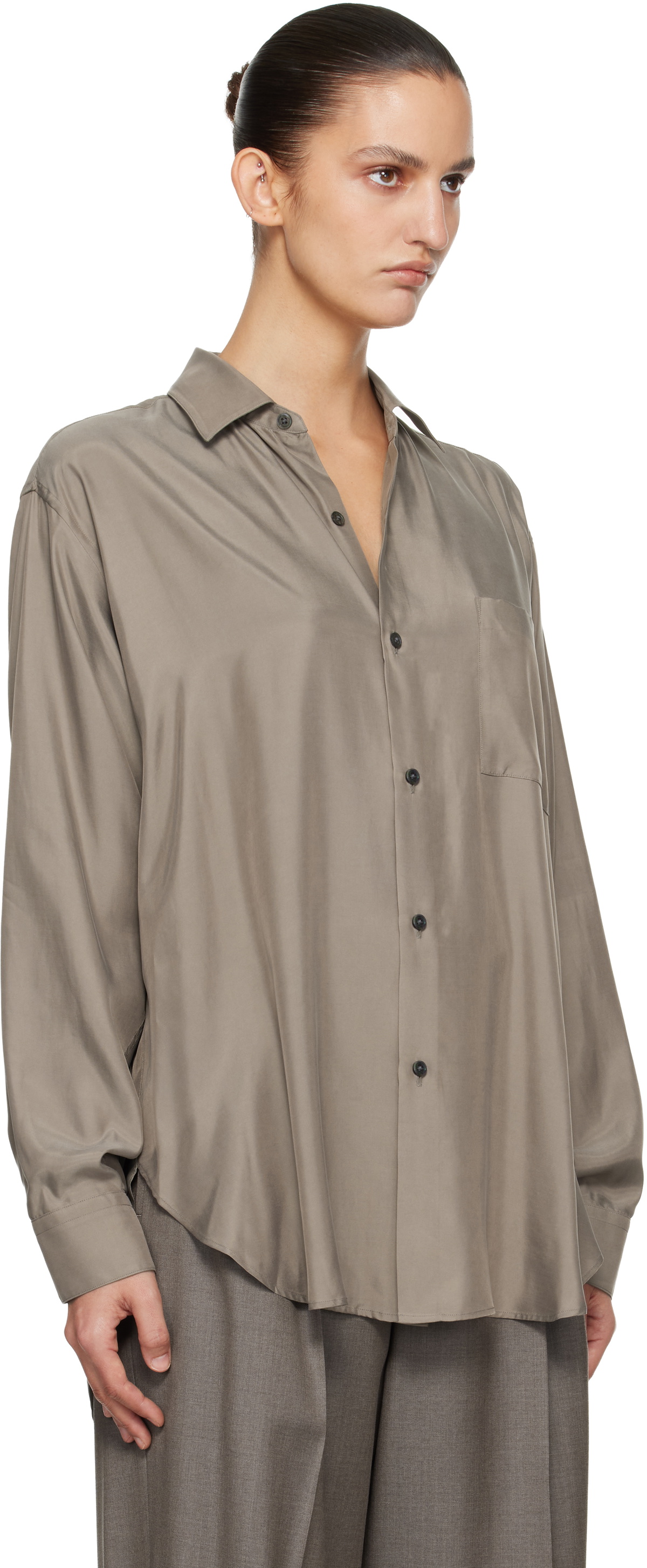 ssstein Taupe Cupro Twill Oversized LS Shirt