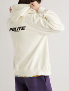 POLITE WORLDWIDE® - Logo-Print Washed Cotton and Hemp-Blend Fleece Zip-Up Hoodie - White