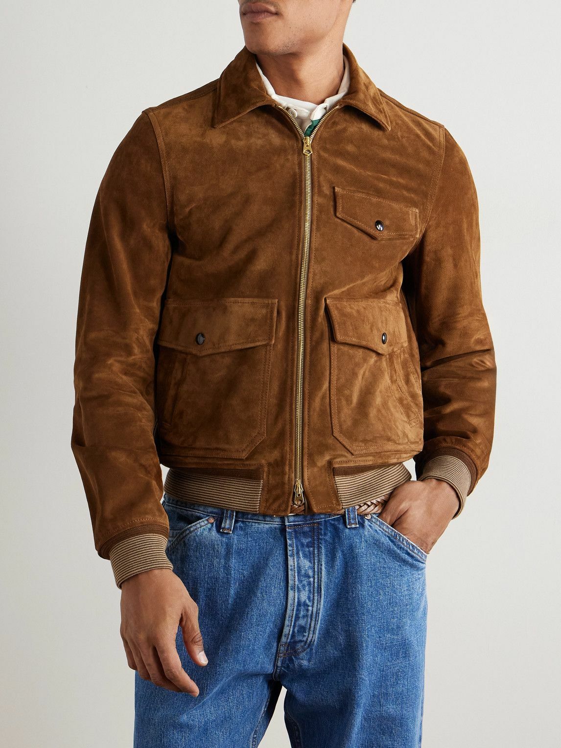 Drake's - A-2 Suede Jacket - Brown