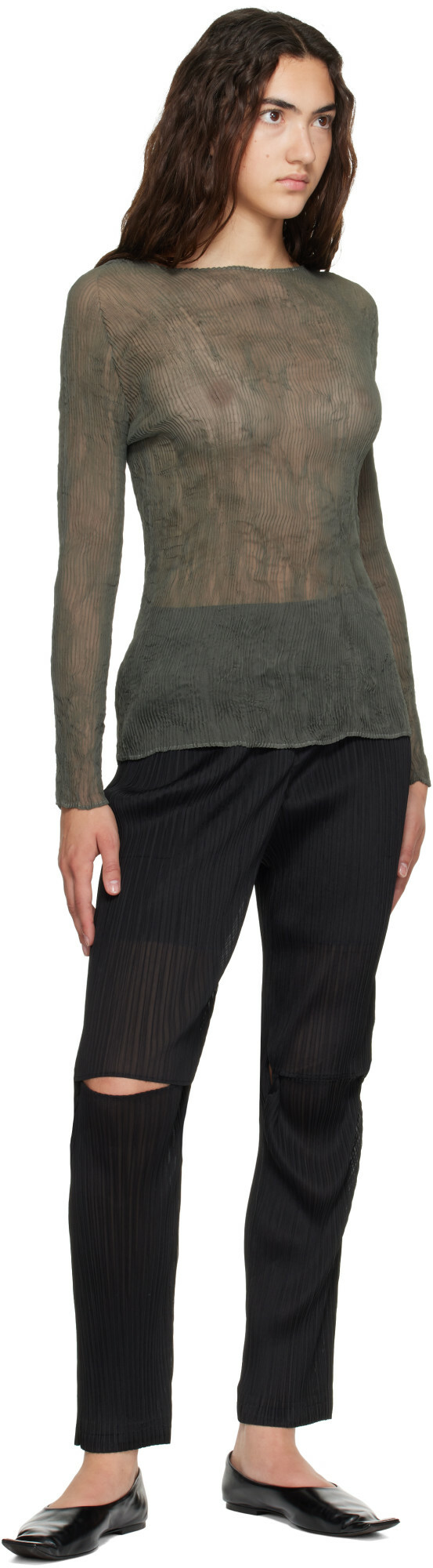 ISSEY MIYAKE Green Chiffon Twist 2 Top