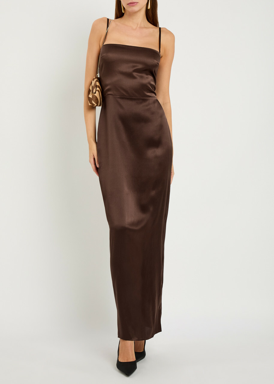 Reformation Frankie Silk Maxi Dress Brown