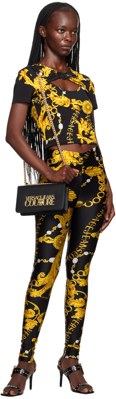 Black Chain Couture Leggings by Versace Jeans Couture on Sale