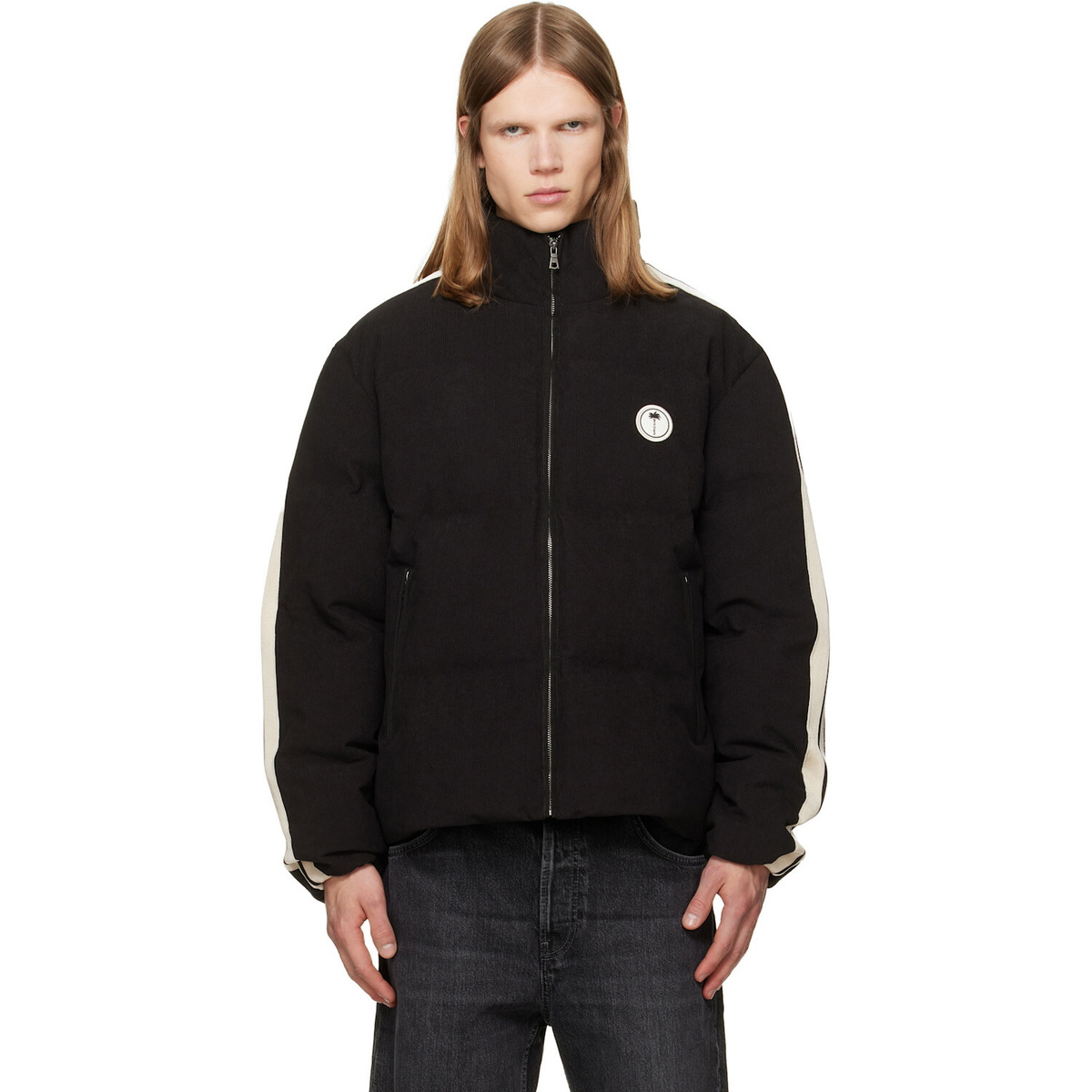 Palm Angels Black Tree Logo Cord Track Down Jacket