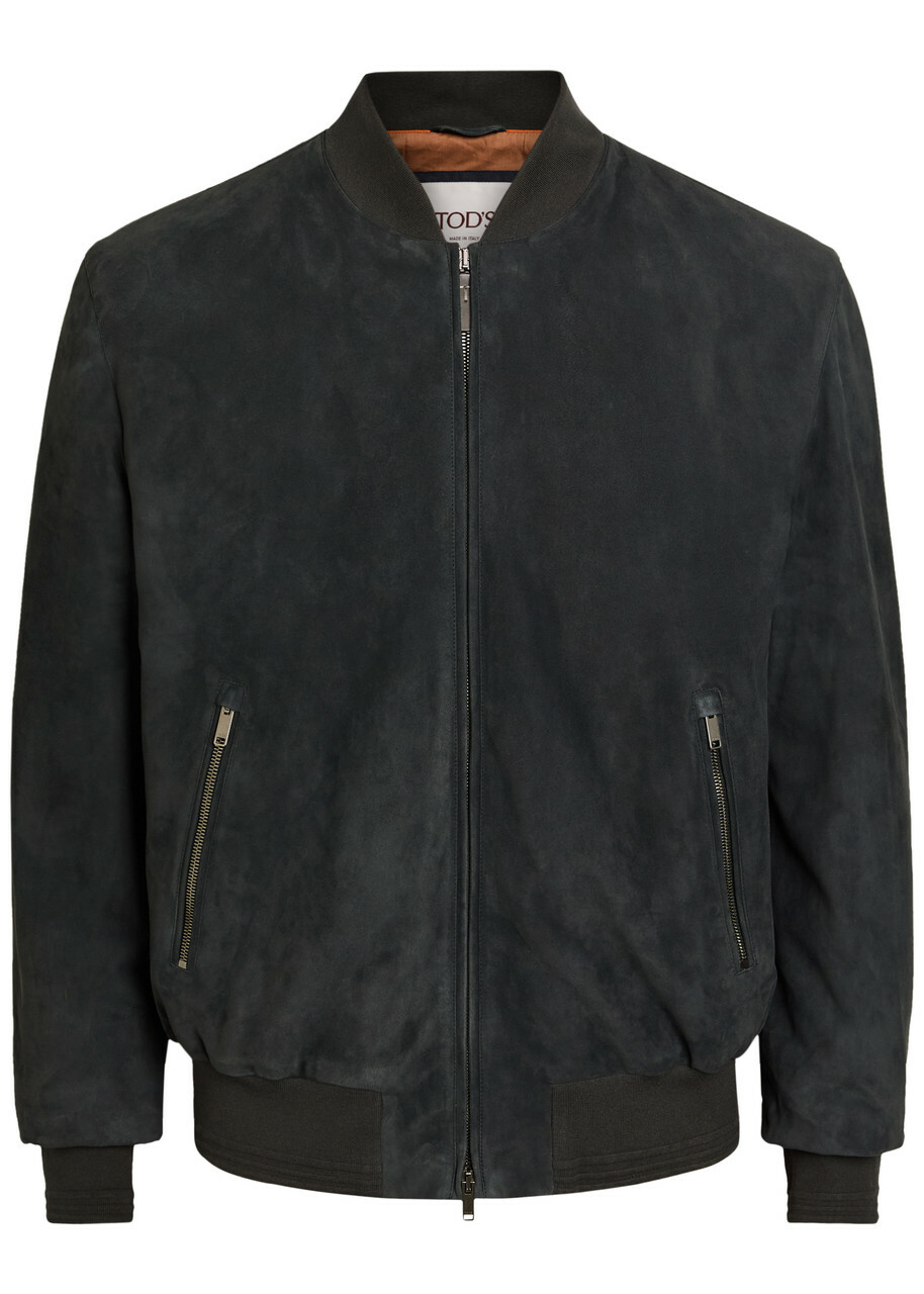 Tods Suede Bomber Jacket Blue