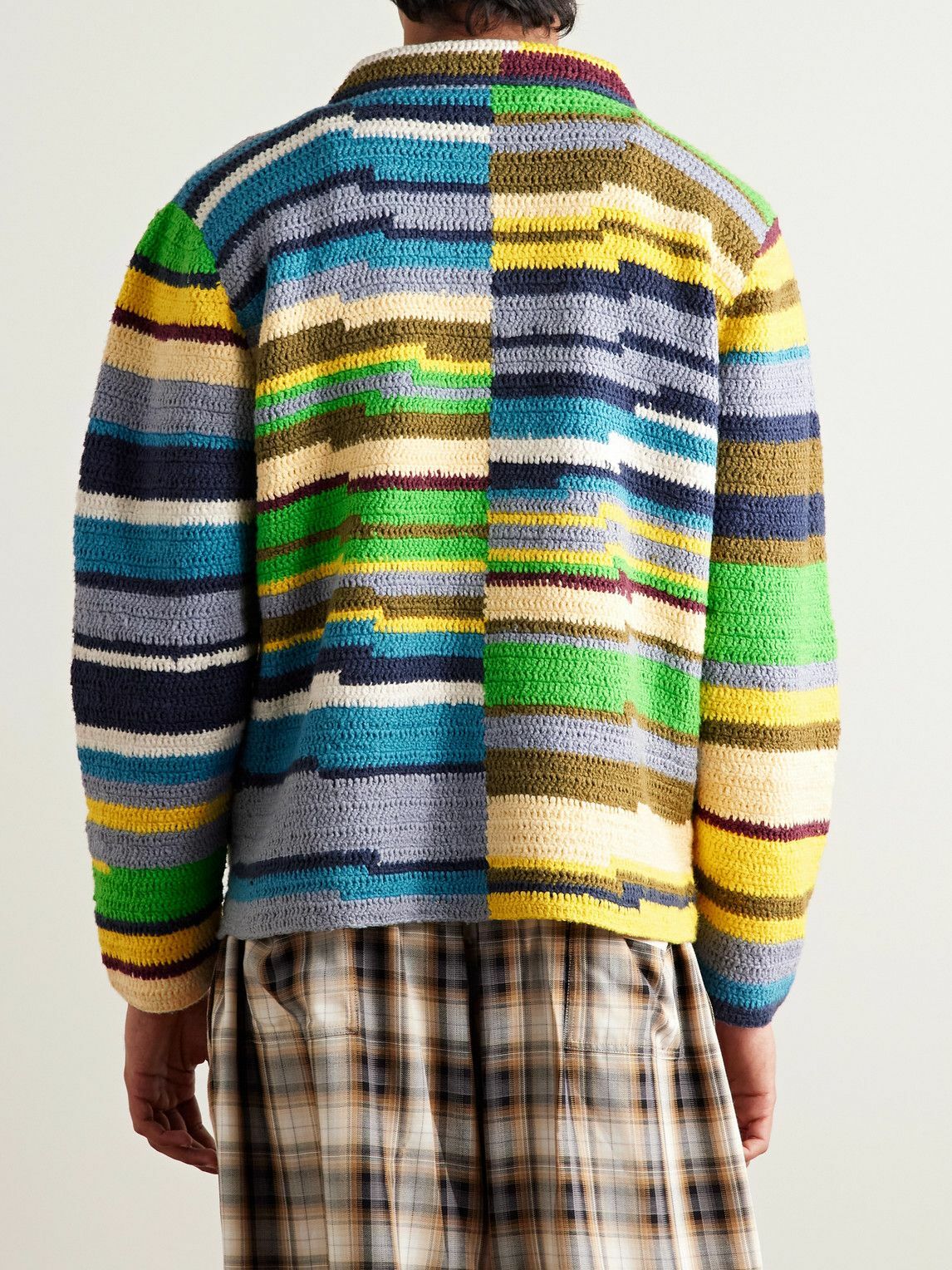 The Elder Statesman - Striped Crocheted Organic Cotton Jacket - Green