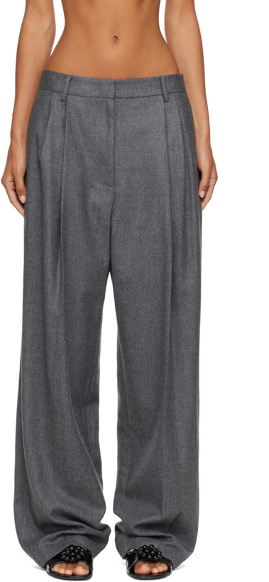 Photo: LE17SEPTEMBRE Gray Tuck Tailored Wool Trousers