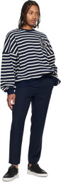 Balmain Navy & White Cotton College Emblem Breton Stripes Sweatshirt