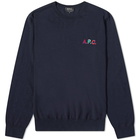 A.P.C. Men's Brian Embroidered Logo Crew Knit in Dark Navy