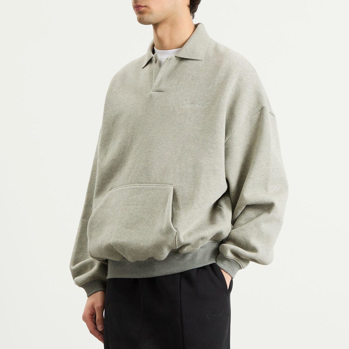 Fear of God ESSENTIALS Men's Signature 90s Polo Sweatshirt in Concrete Heather