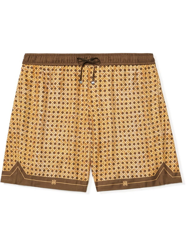 Photo: AMIRI - Wide-Leg Printed Silk-Twill Drawstring Shorts - Brown