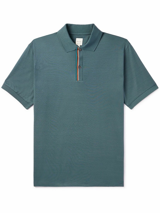 Photo: Paul Smith - Slim-Fit Striped Cotton-Piqué Polo Shirt - Blue